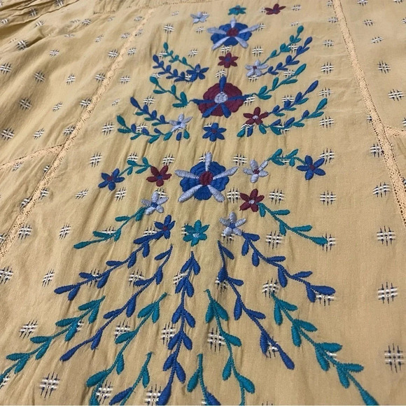 Oh My Stars Mustard Yellow Floral Embroidered Dress Women’s Size XL Boho Flowy - Picture 3 of 9